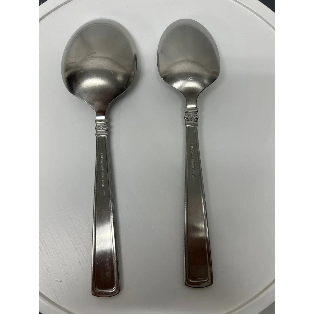 Longaberger Woven Traditions Serving Spoons‎ Stainless Flatware USA Round 2pc
